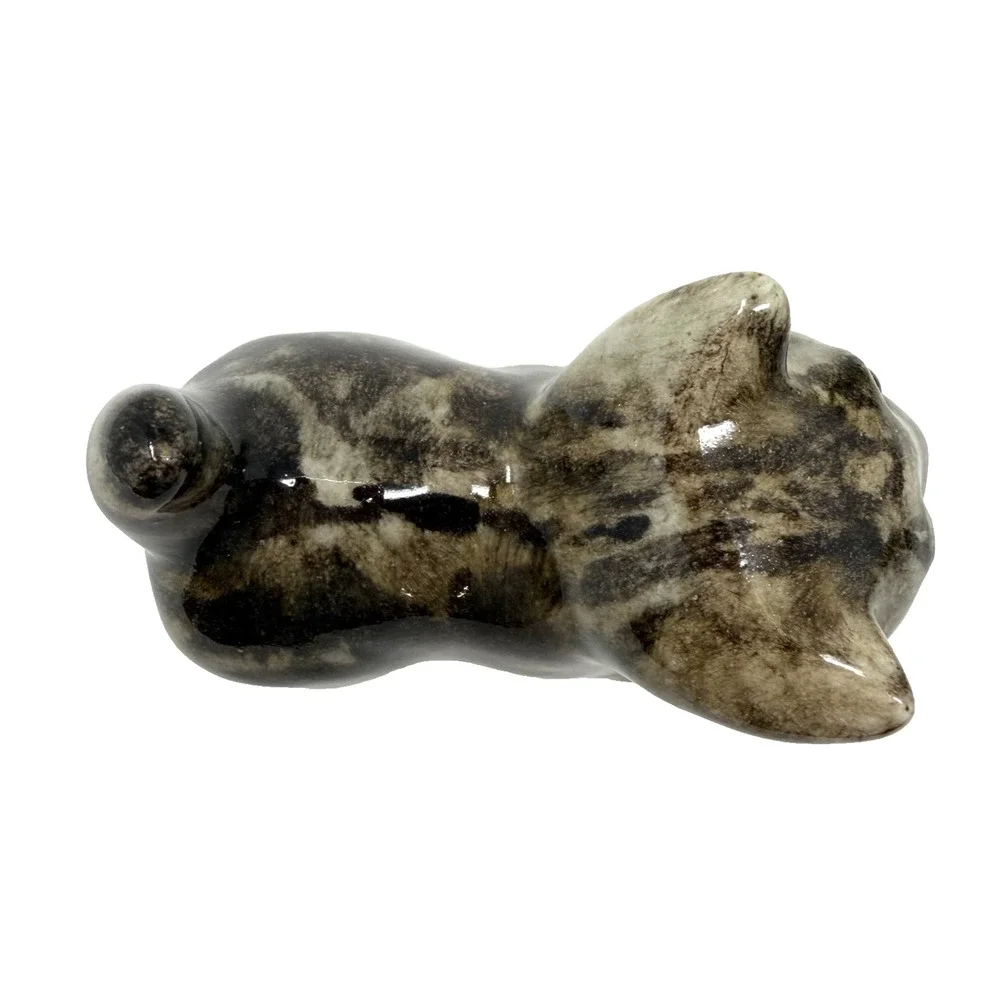 Vintage Studio Pottery Cat Figurine Amber Glass Eyes Realistic Ceramic Sculpture - Picture 8 of 13